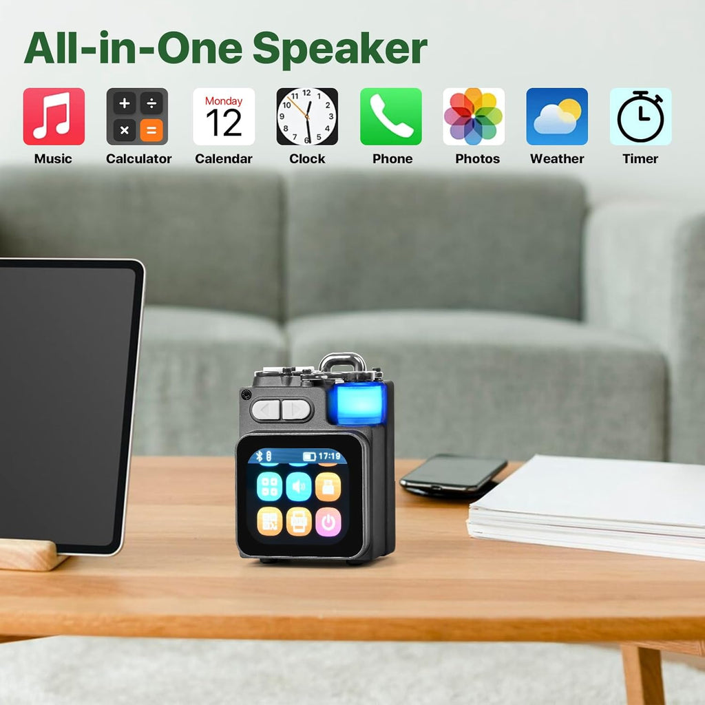 Mini Bluetooth Speaker, Smart Wireless Portable Speaker with Touchscreen, Loud HD Sound, LED Lights, BT5.4, All in One Small Audio for Home/Outdoor/Travel/Shower/Party/Beach/Camping/Hiking/Cycling