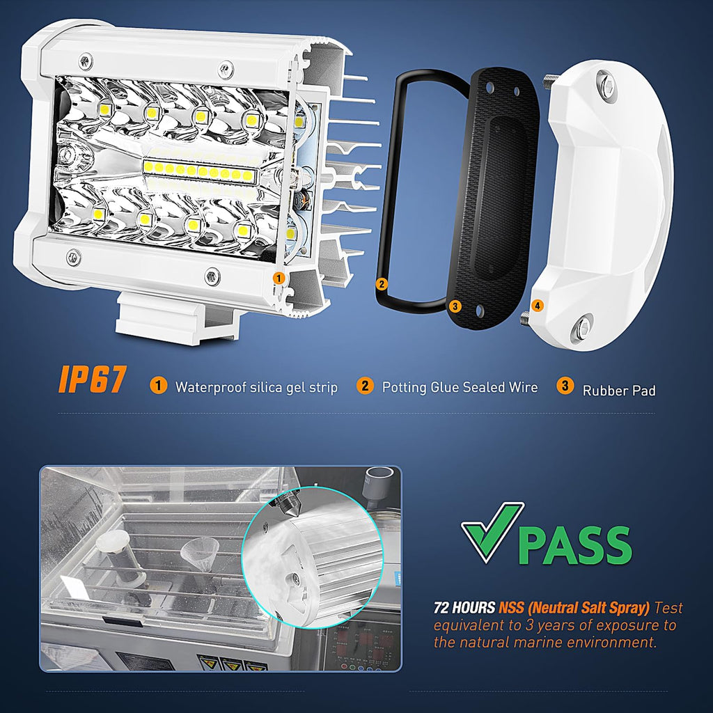 Marine LED Light Pods 2PCS 4 Inch White for Boat Deck Truck Tractor