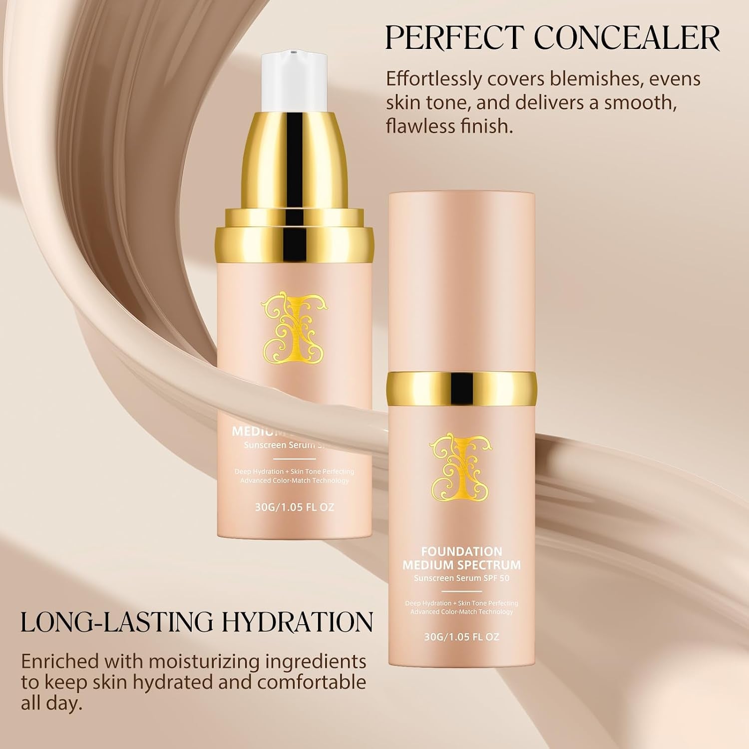 Colour Changing Foundation, 4 in 1 Medium Full Coverage Concealer Foundation with SPF 50+, Hydrating Color Changing Longwearing & Waterproof, Light Spectrum for Gym, Sport,