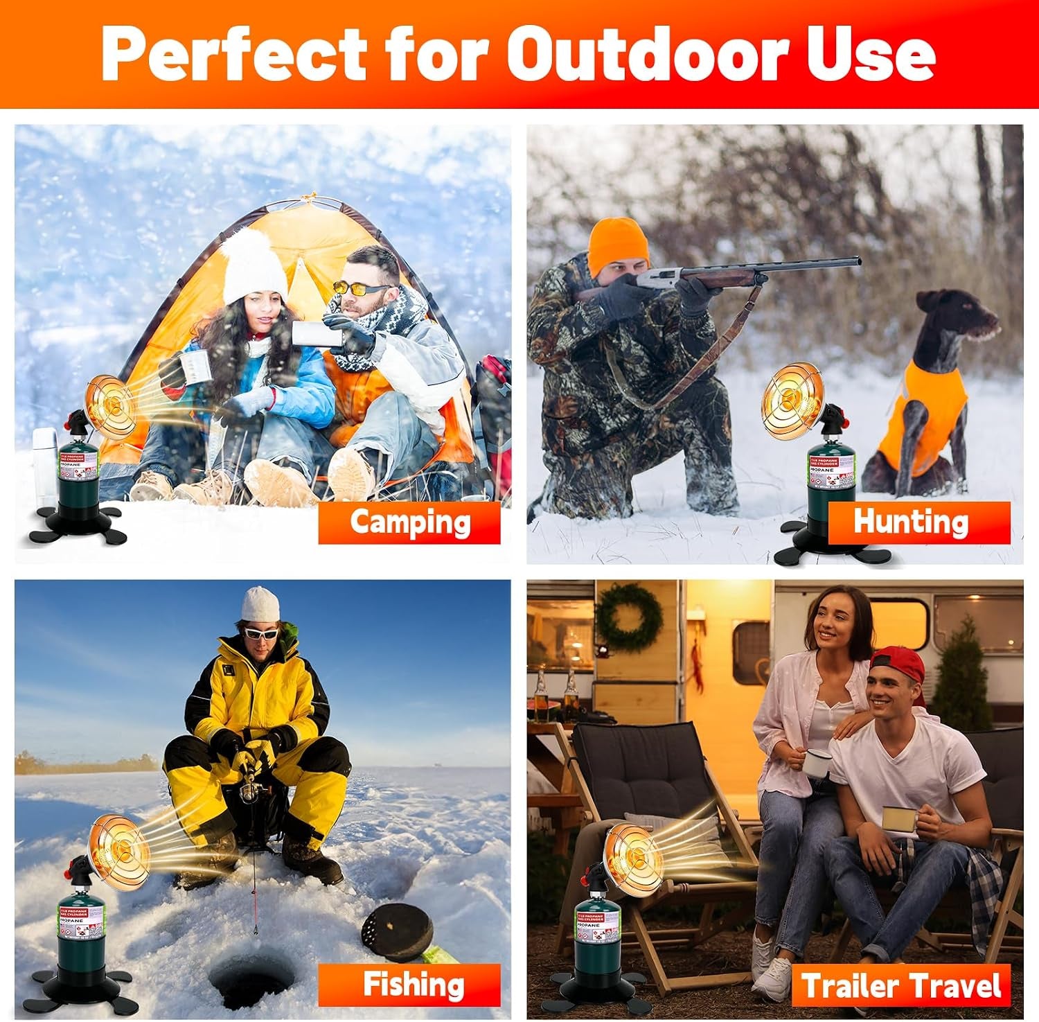 Portable Propane Heater for Camping, Outdoor Small Space Patio Gas Heater | Cordless Heater with Foldable Tank Holder, Fast Radiant Warmth for Ventilated Tents, Winter Hiking, Ice Fishing, Hunting