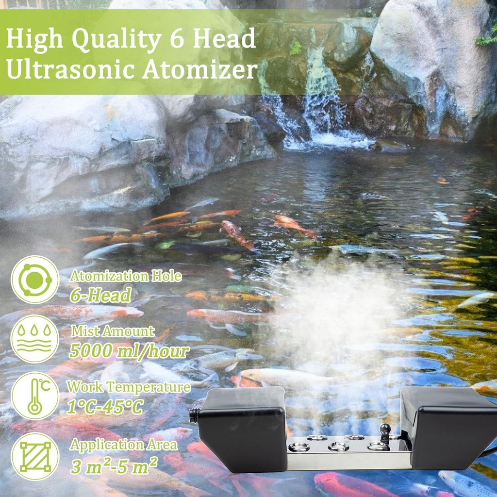 Ultrasonic Mist Maker Fogger Machine, Industrial Humidifier Fog Machine with Floats for Halloween Atmosphere Vegetable Preservation and Landscape (6 Head)