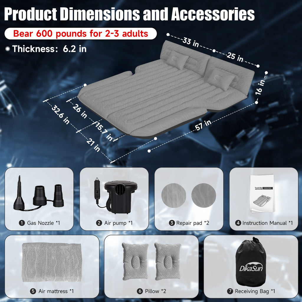 DikaSun – Colchón de Aire Universal para SUV con Bomba Eléctrica | SUV Air Mattress with Electric Pump