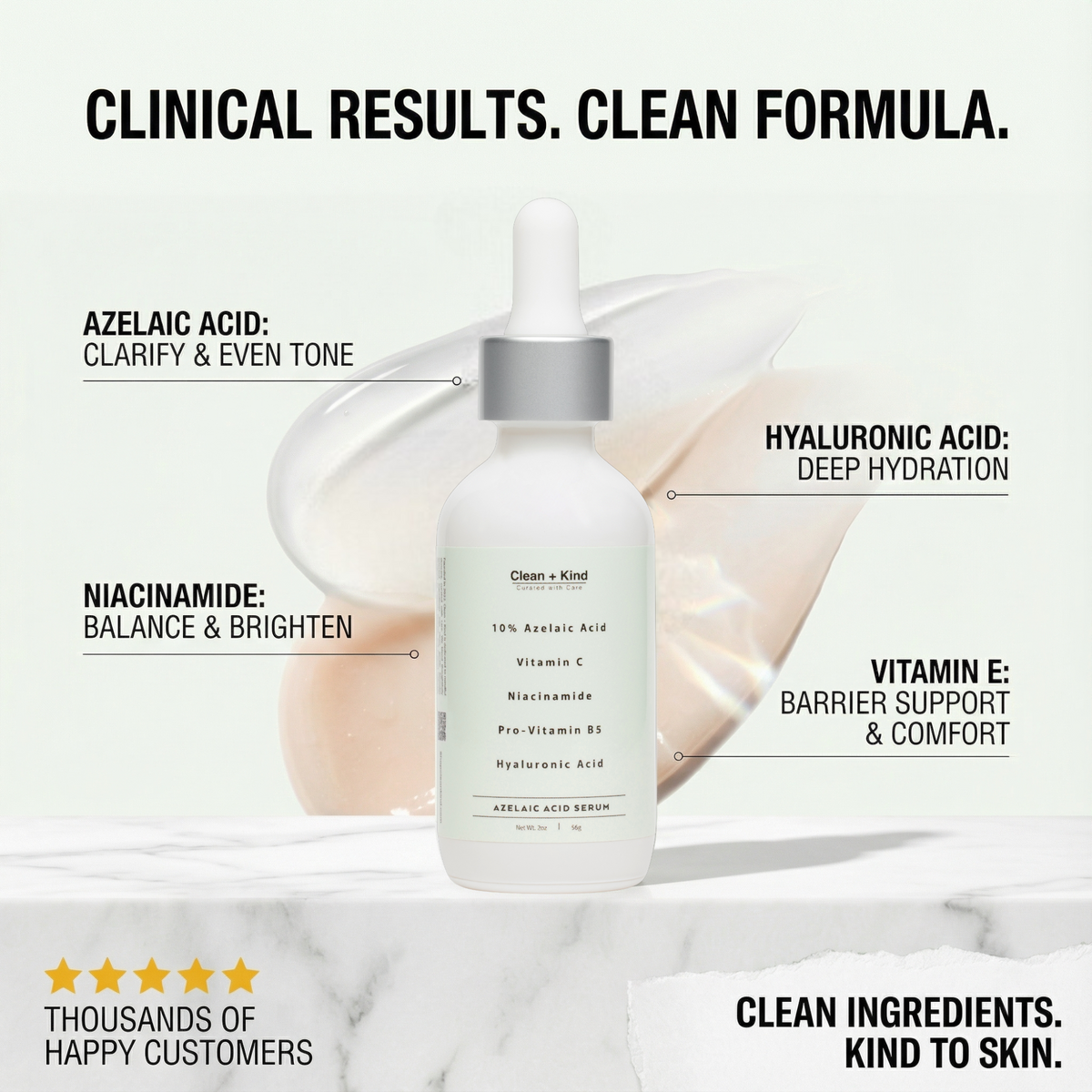 Sérum de Ácido Azelaico 10% — Sin Siliconas ni Fragancia, 2 oz | Clean + Kind