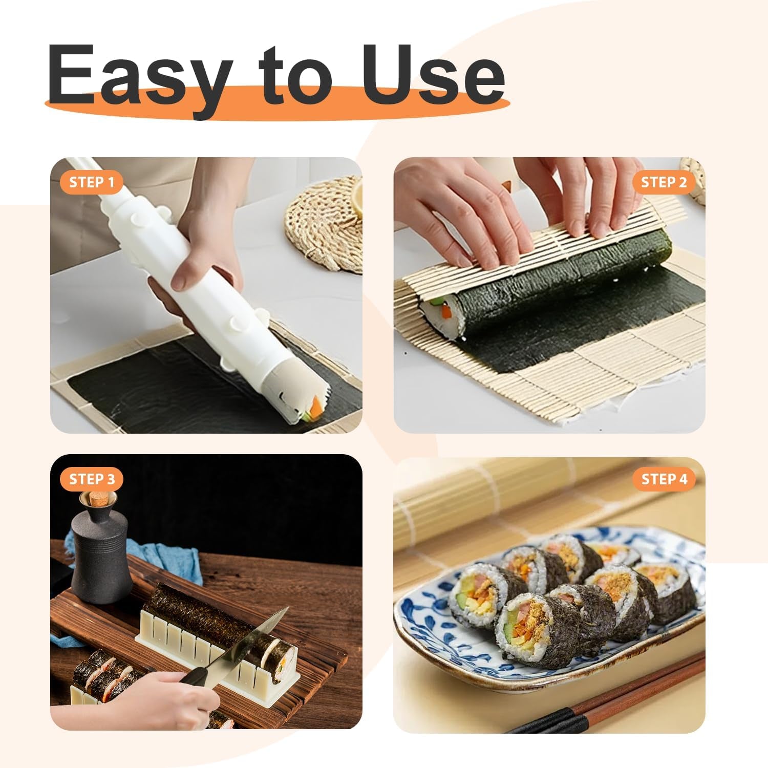 Sushi Making Kit, Food Grade Sushi Bazooka, Sushi Maker, Bamboo Sushi Rolling，For Beginners & Hobbyists - Craft Rolls with Rice, Vegetables, Meat
