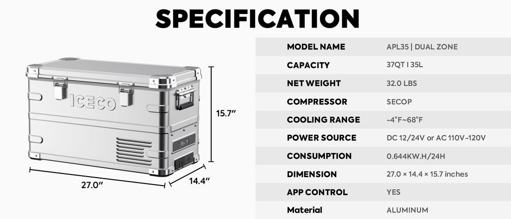 ICECO APL35 – Refrigerador Portátil Doble Zona 35L | Dual Zone Portable Fridge 35L