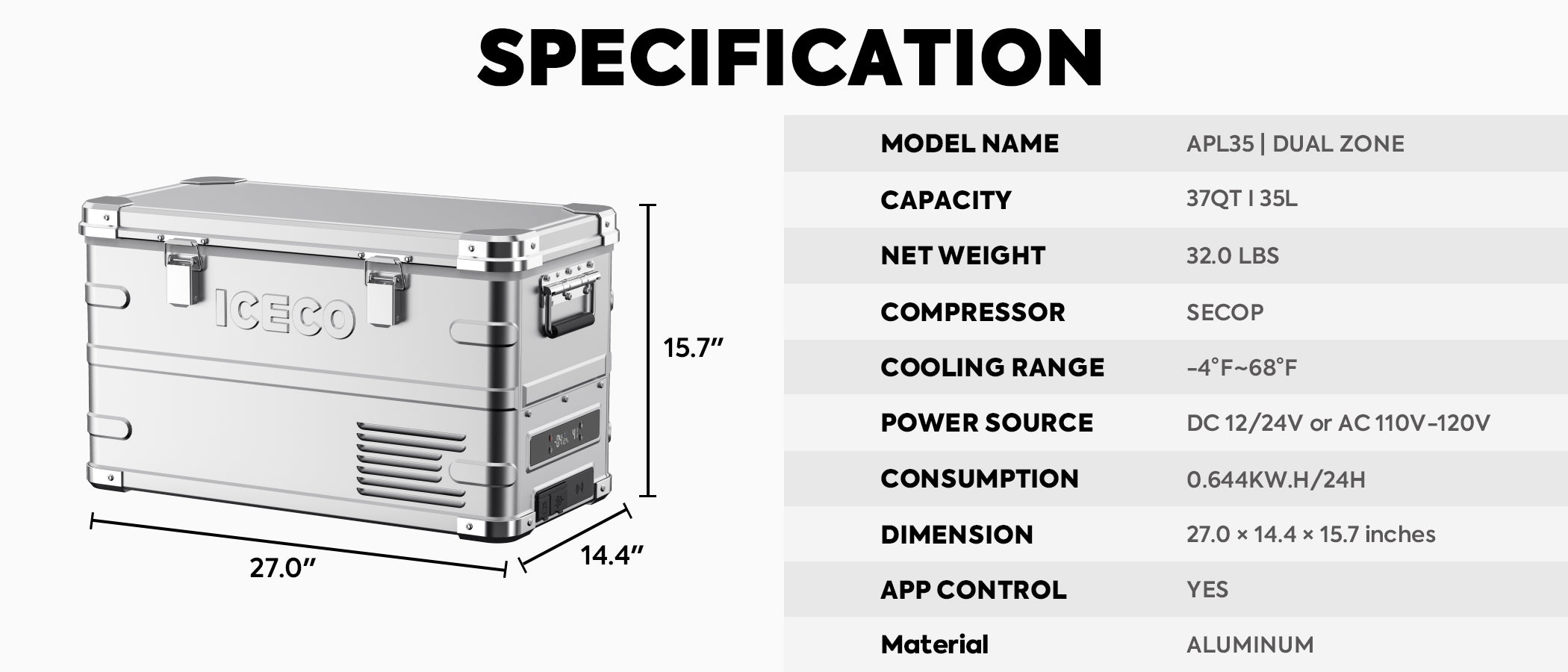 ICECO APL35 – Refrigerador Portátil Doble Zona 35L | Dual Zone Portable Fridge 35L