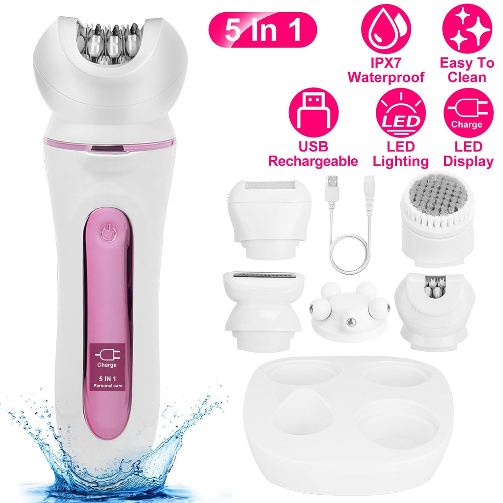 Epiladora Recargable 5 en 1 con Luz LED | 5-in-1 Rechargeable Epilator with LED