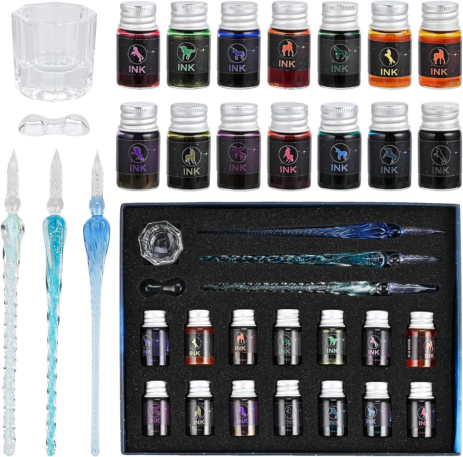 19 Pieces Glass Dip Pen Ink Set