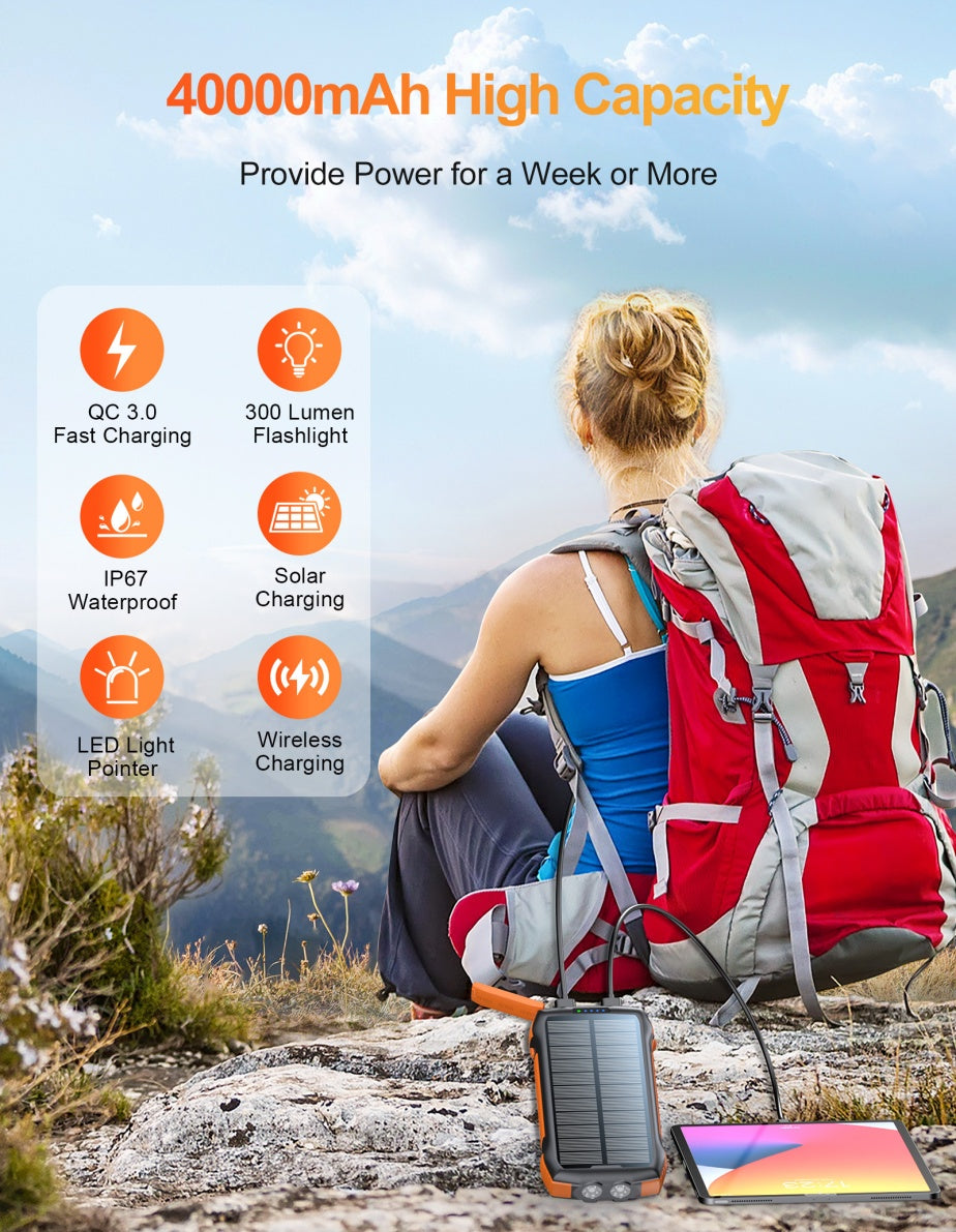 Power Bank Solar 20000mAh — Carga Rápida, Resistente al Agua