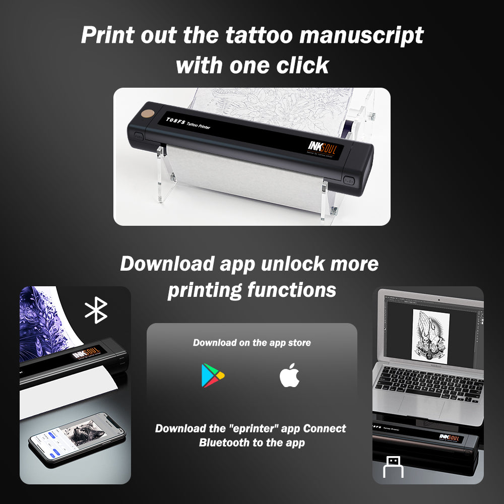 INKSOUL® T08FS – Impresora Inalámbrica de Plantillas para Tatuajes