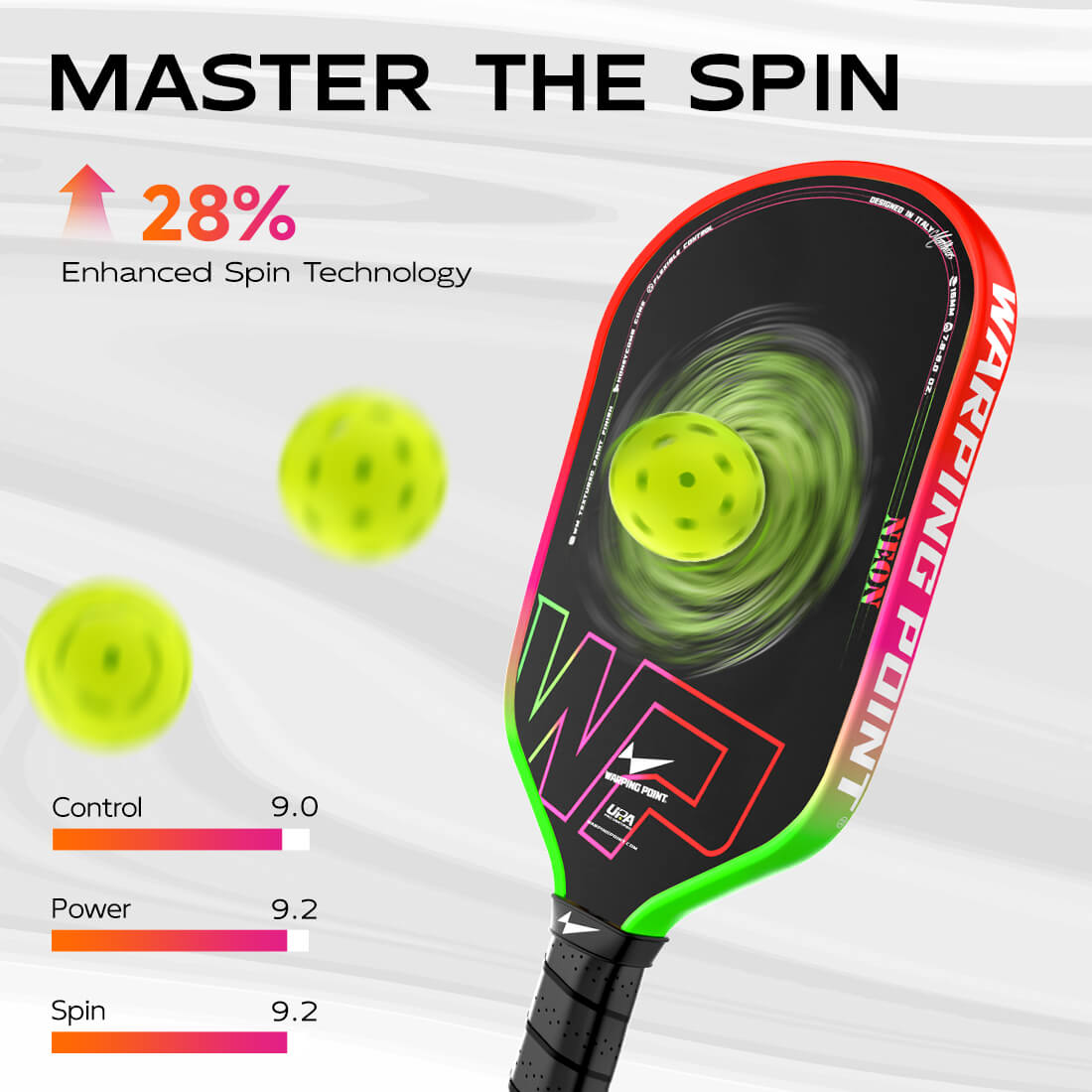 Pala de Pickleball Neón Gen 3 — Fibra de Carbono T700, Certificada UPA-A | Warping Point