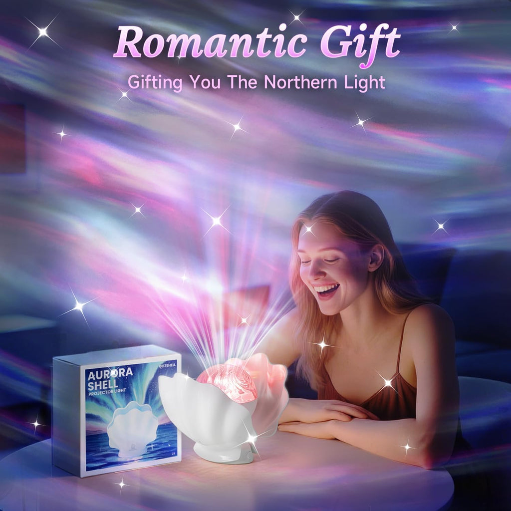 Northern Lights Projector, Shell Night Light Built for Bedroom Nebula Lamp, Kids Dorm Decor, Cute Room Decor Aesthetic, Valentines Day Gifts