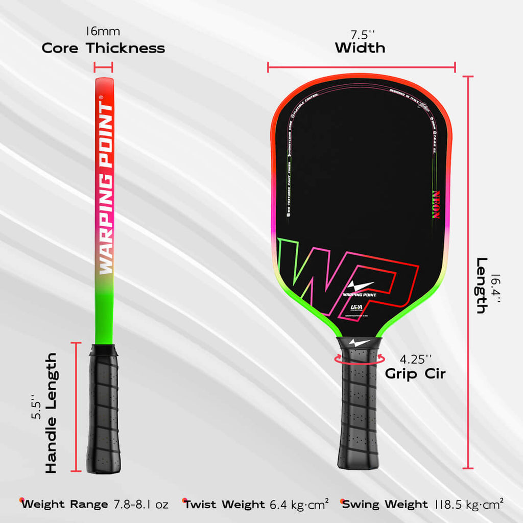 Pala de Pickleball Neón Gen 3 — Fibra de Carbono T700, Certificada UPA-A | Warping Point