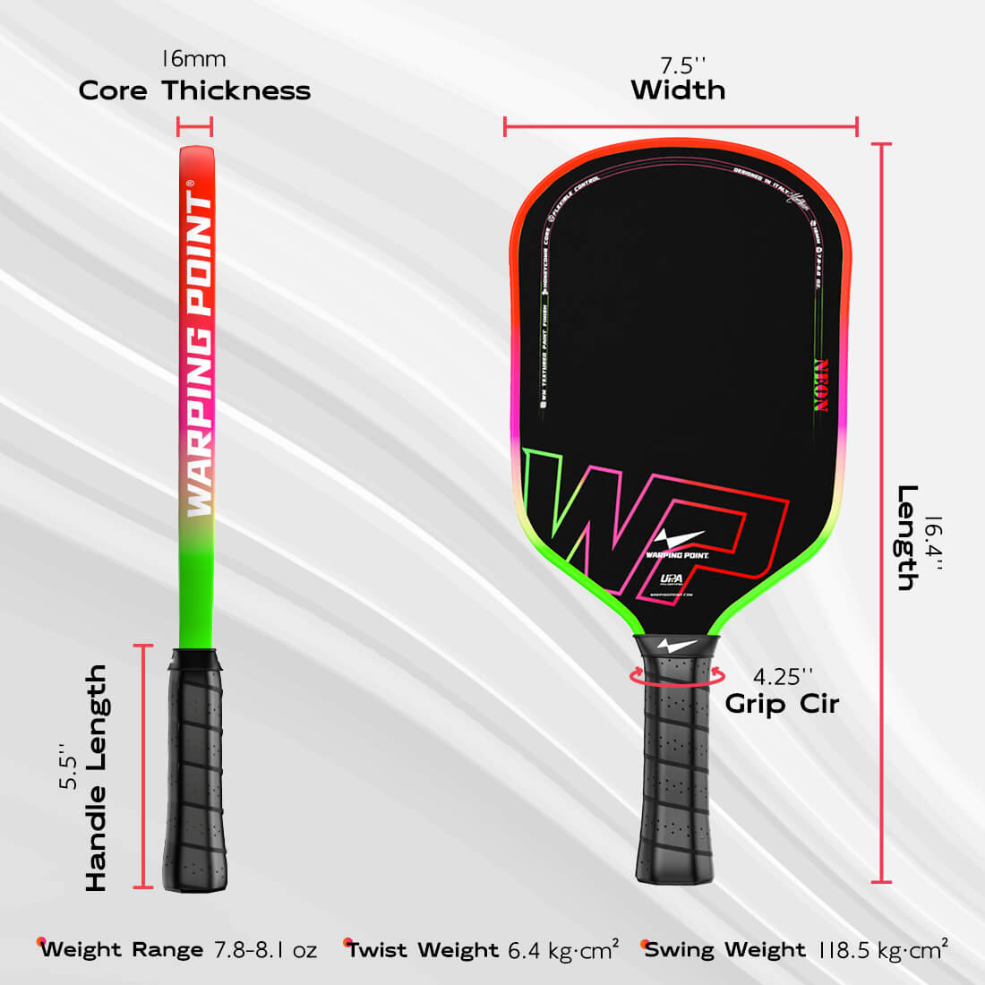 Pala de Pickleball Neón Gen 3 — Fibra de Carbono T700, Certificada UPA-A | Warping Point