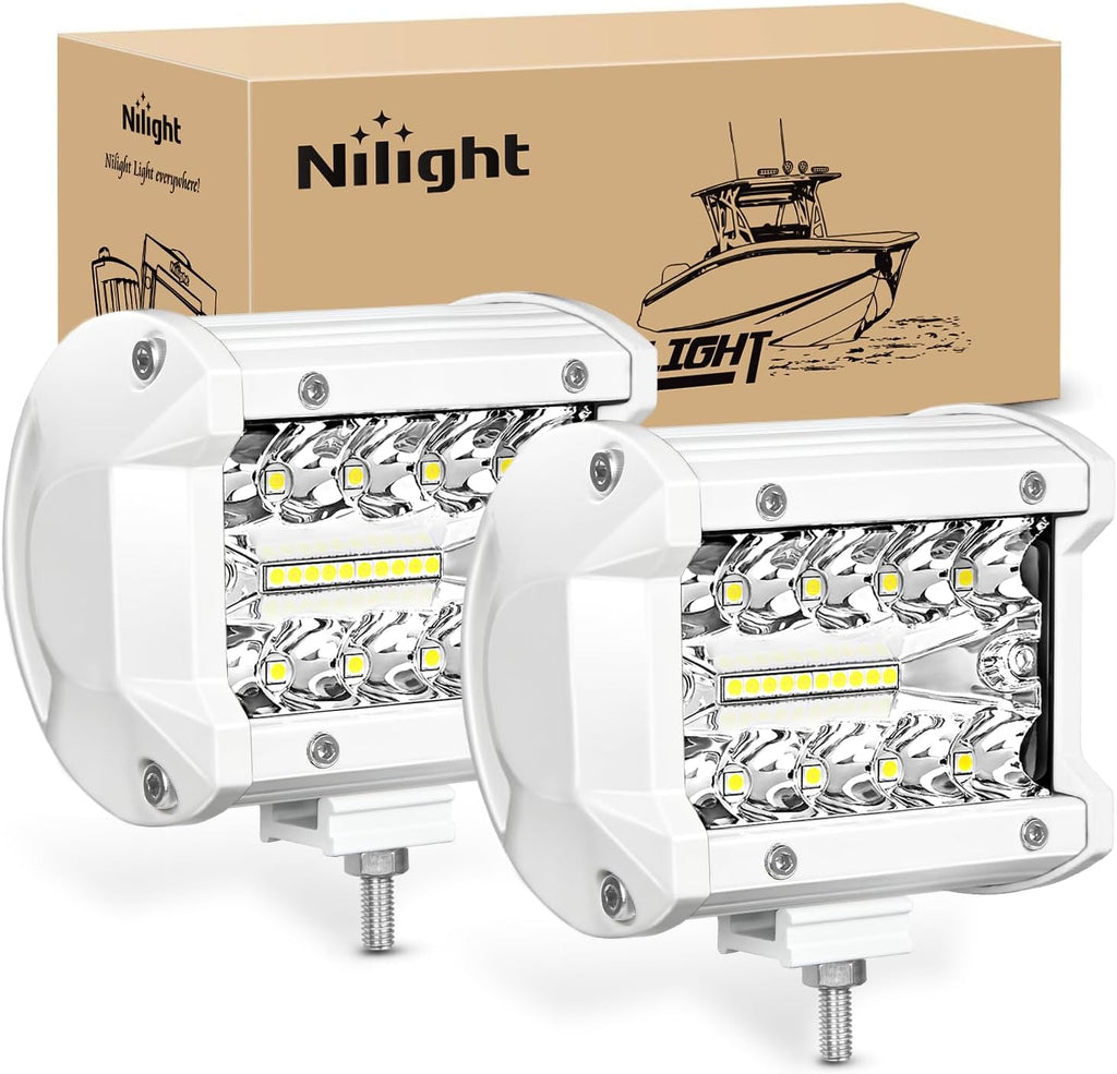 Marine LED Light Pods 2PCS 4 Inch White for Boat Deck Truck Tractor