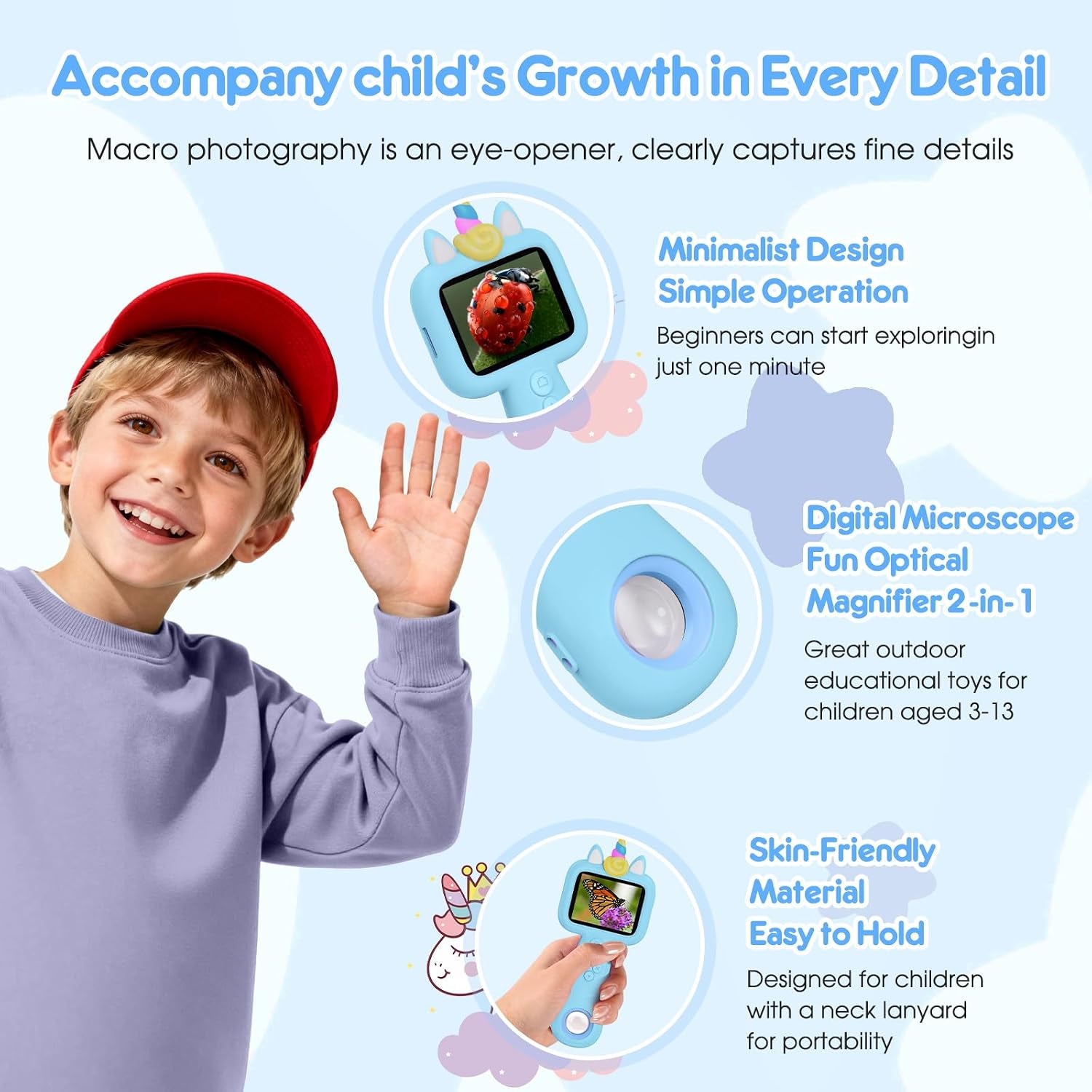 Magnify 2.4" Screen Handheld Microscope for Kids, 600X Digital 4K Kids Microscope, 8 Leds Pocket Microscope, Portable Edu Toy for Ages 3-12 Boys& Girls Exploring Bugs Plants at Home & Outdoor Travel