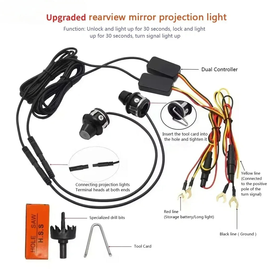 1Pair Car Angel Wings Welcome Light Dynamic Rearview Mirror Carpet Light Led Ambient Light Decorative Atmosphere 12V Universal