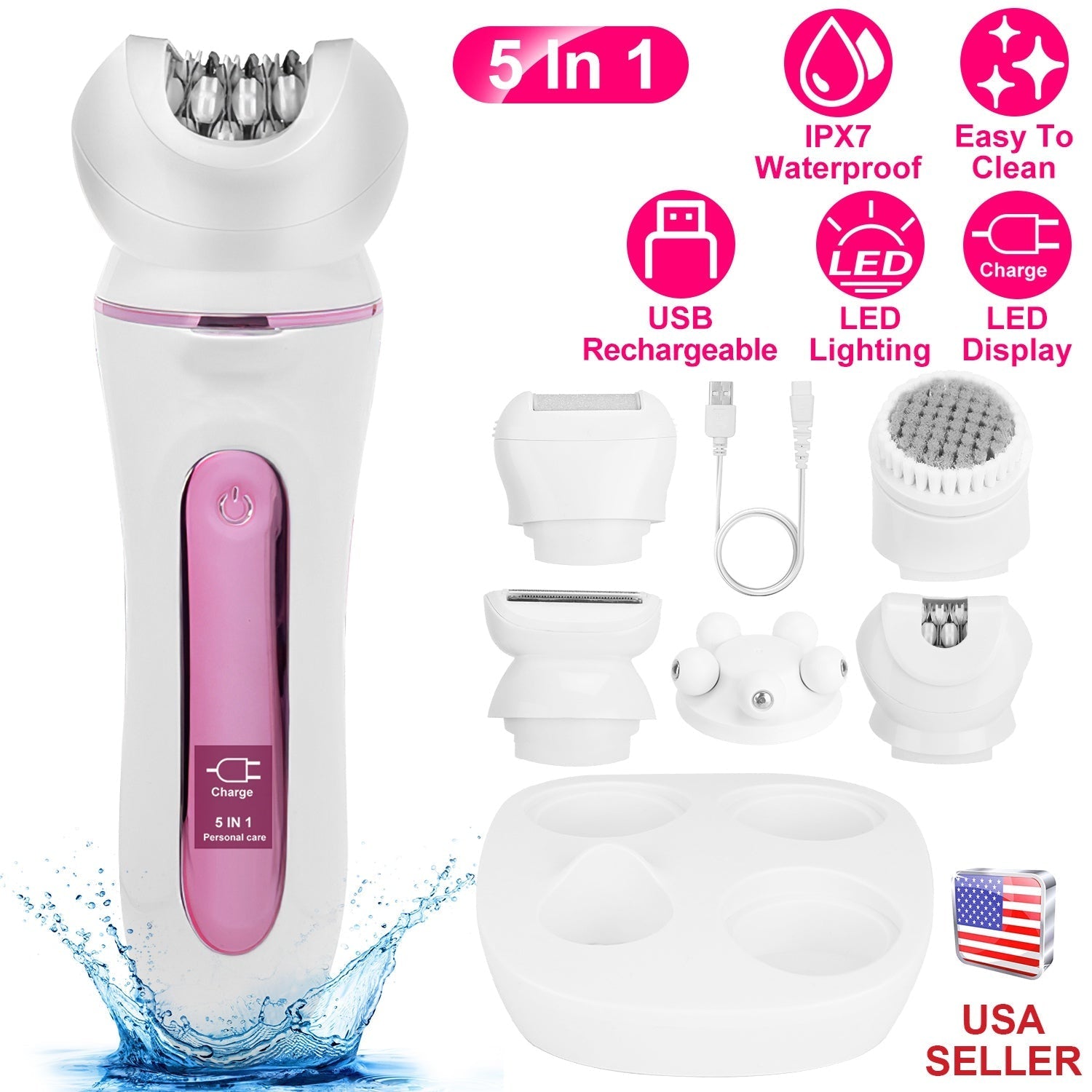 Epiladora Recargable 5 en 1 con Luz LED | 5-in-1 Rechargeable Epilator with LED