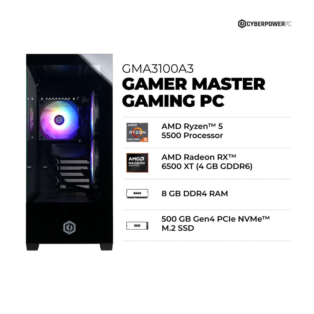 PC Gaming CyberPowerPC Gamer Master — Ryzen 5 5500, RX 6400, 16GB RAM, 500GB SSD