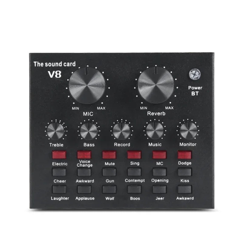 Tarjeta de Sonido V8 Profesional — Streaming, Podcast, Cambiador de Voz