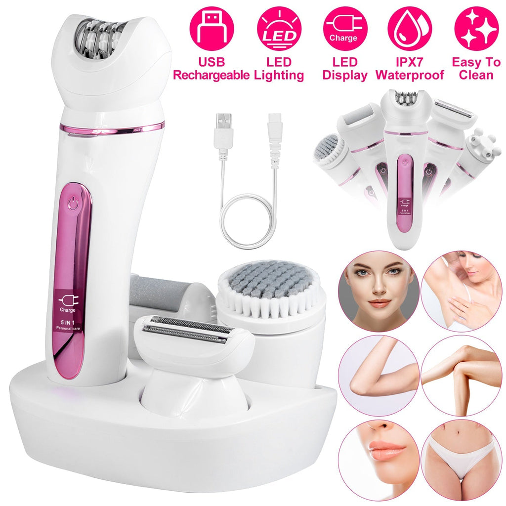 Epiladora Recargable 5 en 1 con Luz LED | 5-in-1 Rechargeable Epilator with LED