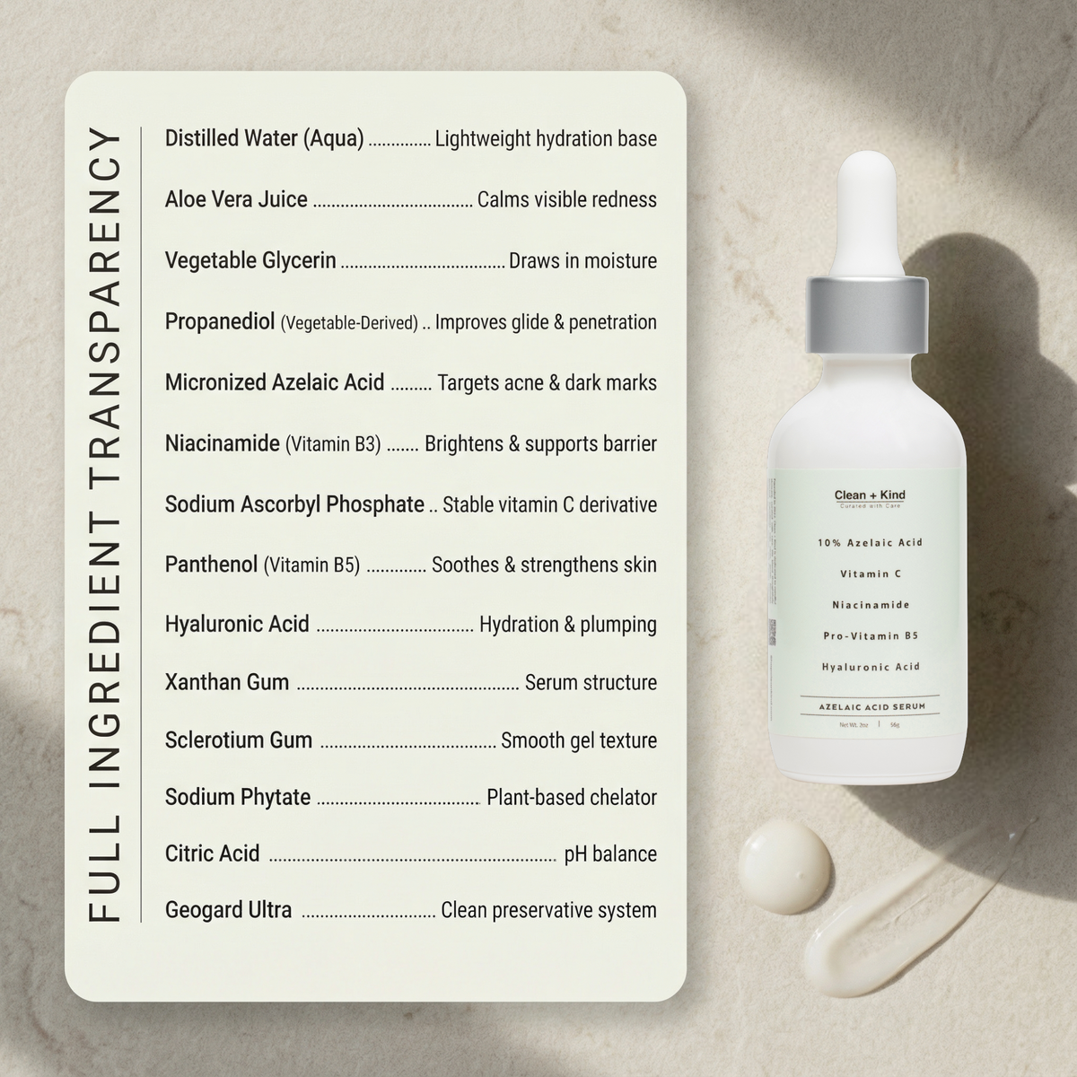 Sérum de Ácido Azelaico 10% — Sin Siliconas ni Fragancia, 2 oz | Clean + Kind