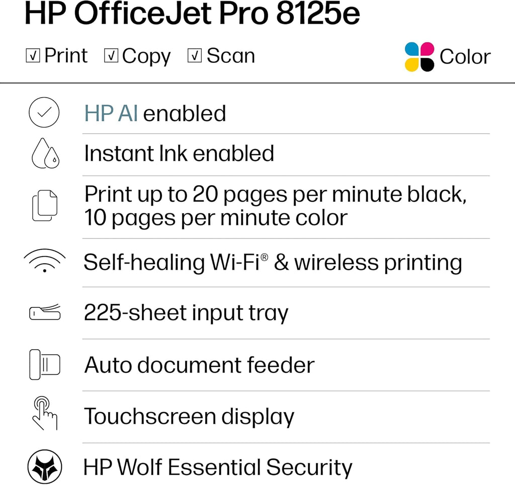 HP OfficeJet Pro 8125e – Impresora Multifunción Inalámbrica con IA | Wireless All-in-One Printer