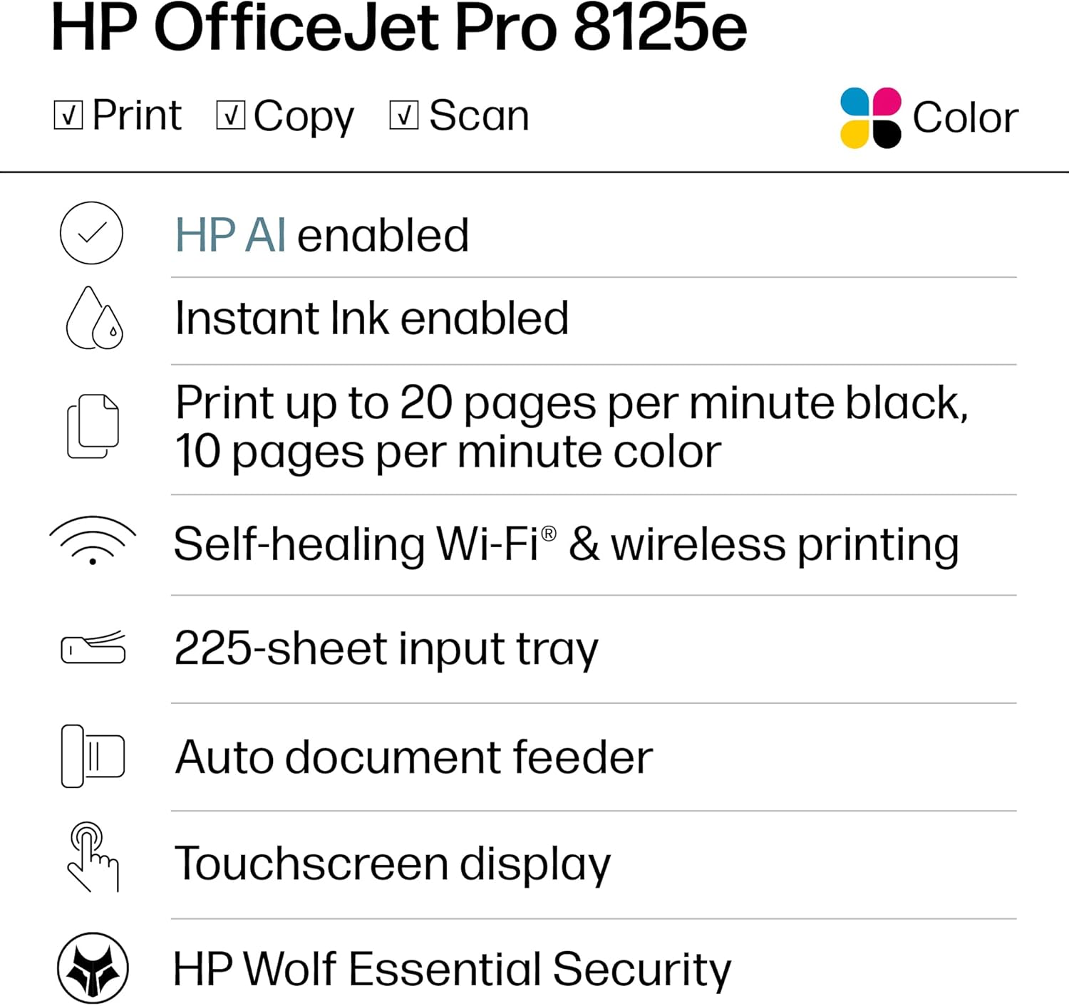 HP OfficeJet Pro 8125e – Impresora Multifunción Inalámbrica con IA | Wireless All-in-One Printer