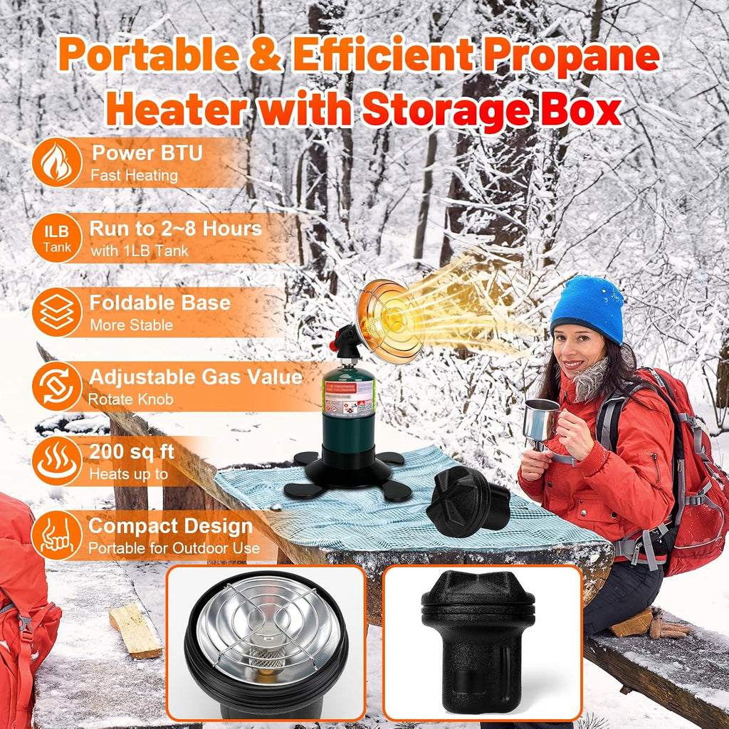 Portable Propane Heater for Camping, Outdoor Small Space Patio Gas Heater | Cordless Heater with Foldable Tank Holder, Fast Radiant Warmth for Ventilated Tents, Winter Hiking, Ice Fishing, Hunting