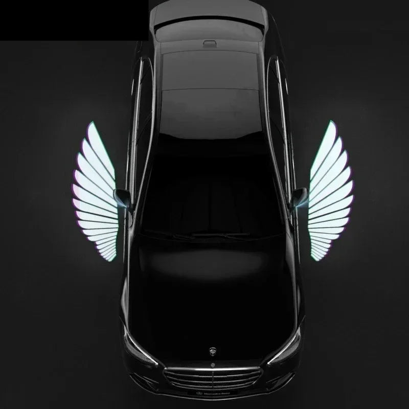 1Pair Car Angel Wings Welcome Light Dynamic Rearview Mirror Carpet Light Led Ambient Light Decorative Atmosphere 12V Universal