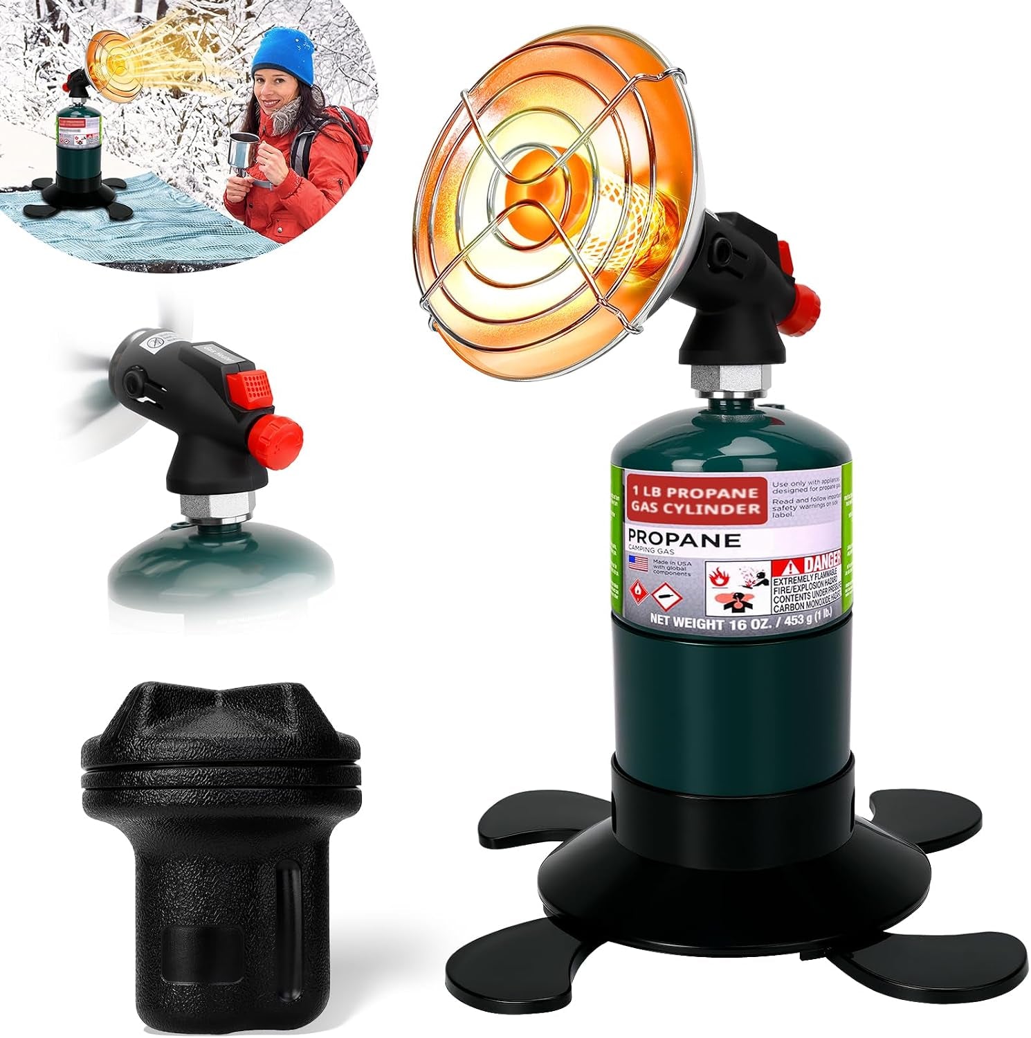 Portable Propane Heater for Camping, Outdoor Small Space Patio Gas Heater | Cordless Heater with Foldable Tank Holder, Fast Radiant Warmth for Ventilated Tents, Winter Hiking, Ice Fishing, Hunting