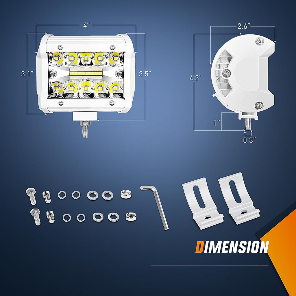 Marine LED Light Pods 2PCS 4 Inch White for Boat Deck Truck Tractor