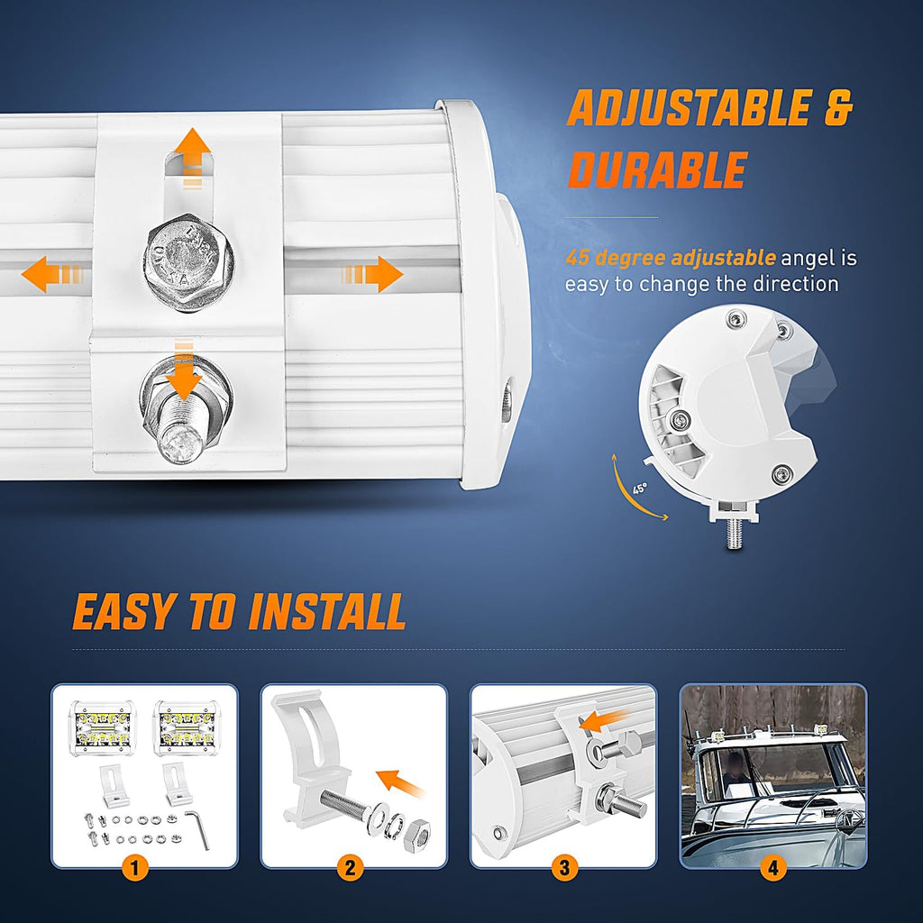 Marine LED Light Pods 2PCS 4 Inch White for Boat Deck Truck Tractor