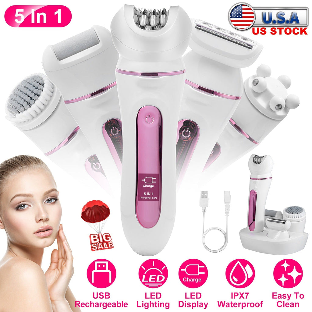 Epiladora Recargable 5 en 1 con Luz LED | 5-in-1 Rechargeable Epilator with LED