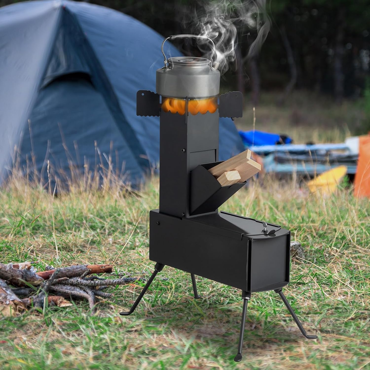 Camping Rocket Stove,Portable Wood Burning Stove,Tent Stove,Heating Burner Stove,Fire Camping Stove for Cooking Backyard,Cooking Camping Grill Outdoor Events BBQ (Black B)