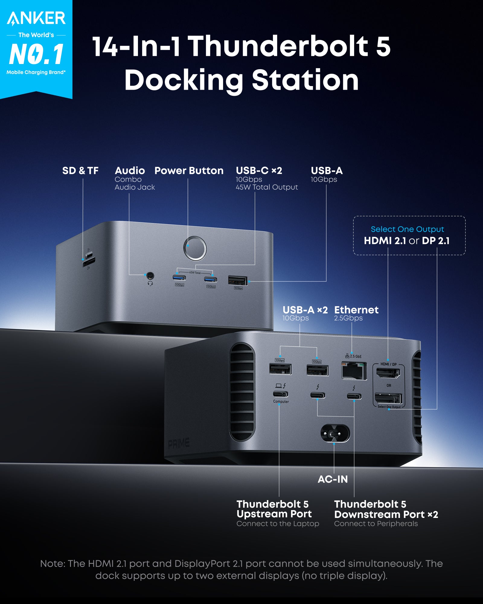 Anker Prime TB5 | Docking Station 14-en-1 Thunderbolt 5 8K