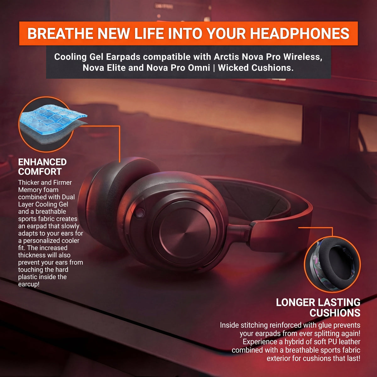 Almohadillas de Repuesto con Gel Refrescante WC FreeZe para Arctis Nova Pro Wireless | Wicked Cushions