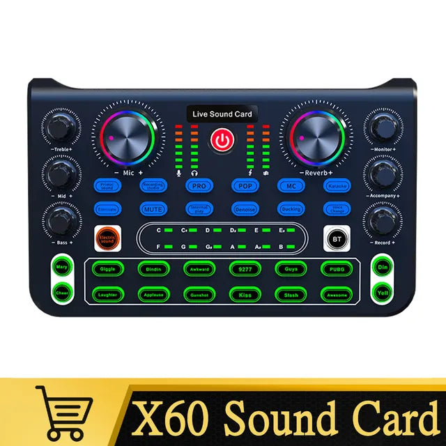 Tarjeta de Sonido HD X60 — Mezclador Profesional para Karaoke, KTV y Streaming