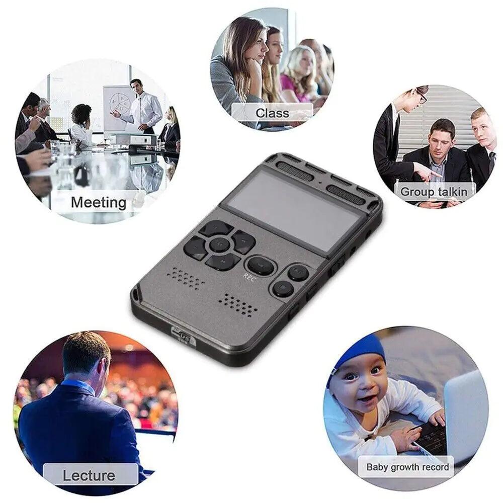 Grabadora de Voz Digital 64GB — LCD, Recargable, Reproductor MP3
