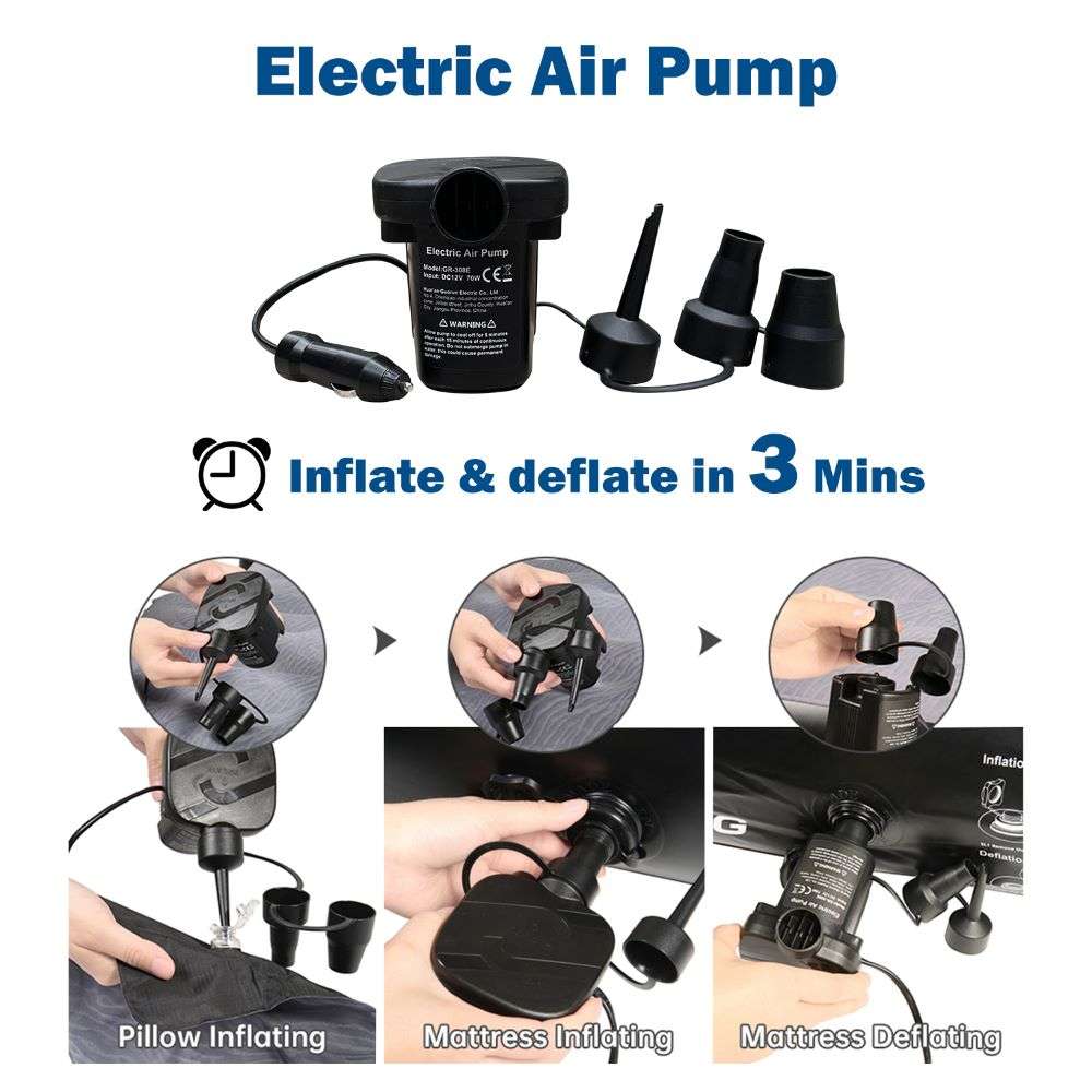 DikaSun – Colchón de Aire Universal para SUV con Bomba Eléctrica | SUV Air Mattress with Electric Pump