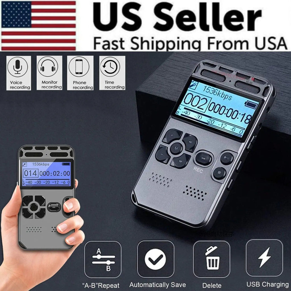 Grabadora de Voz Digital 64GB — LCD, Recargable, Reproductor MP3