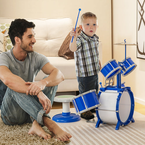 Batería Musical para Niños — Con Bombo, Azul | Kids Drum Set Blue