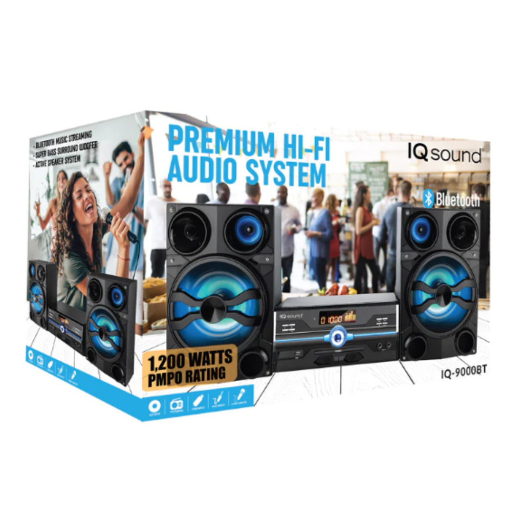 Sistema de Audio HiFi IQ Sound — Bluetooth, AUX, USB y Entrada de Micrófono