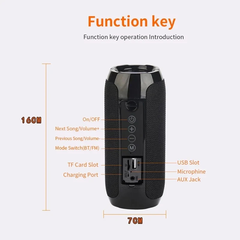 Bocina Bluetooth Portátil T&G — Resistente al Agua, Radio FM, 10 Horas de Batería