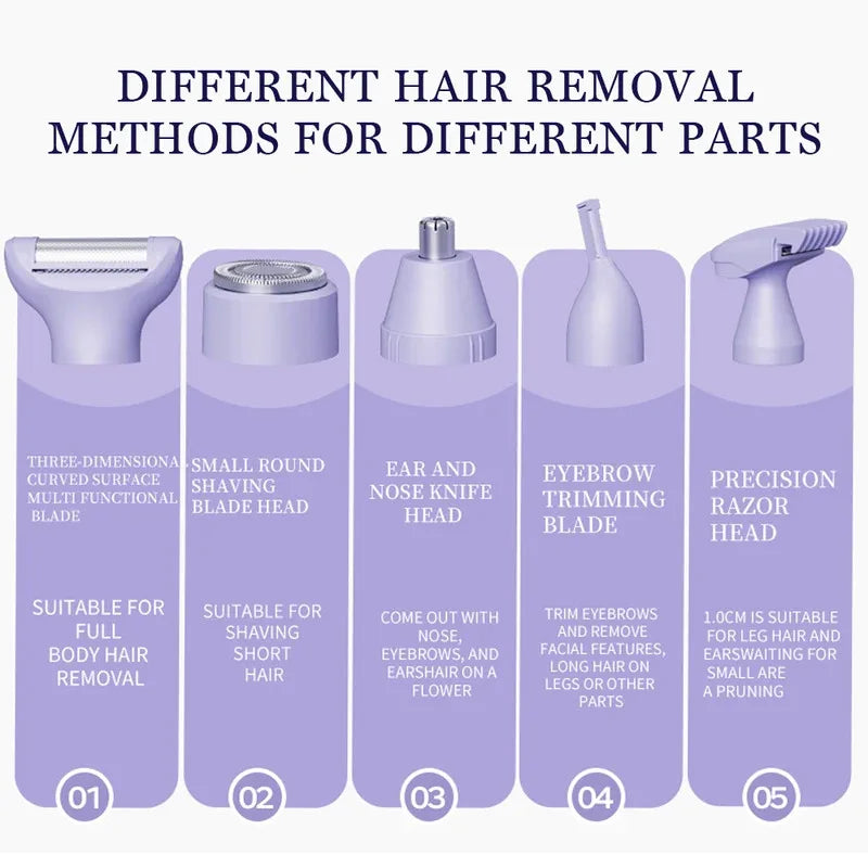 Rasuradora Eléctrica 5 en 1 para Mujer | 5-in-1 Electric Razor for Women