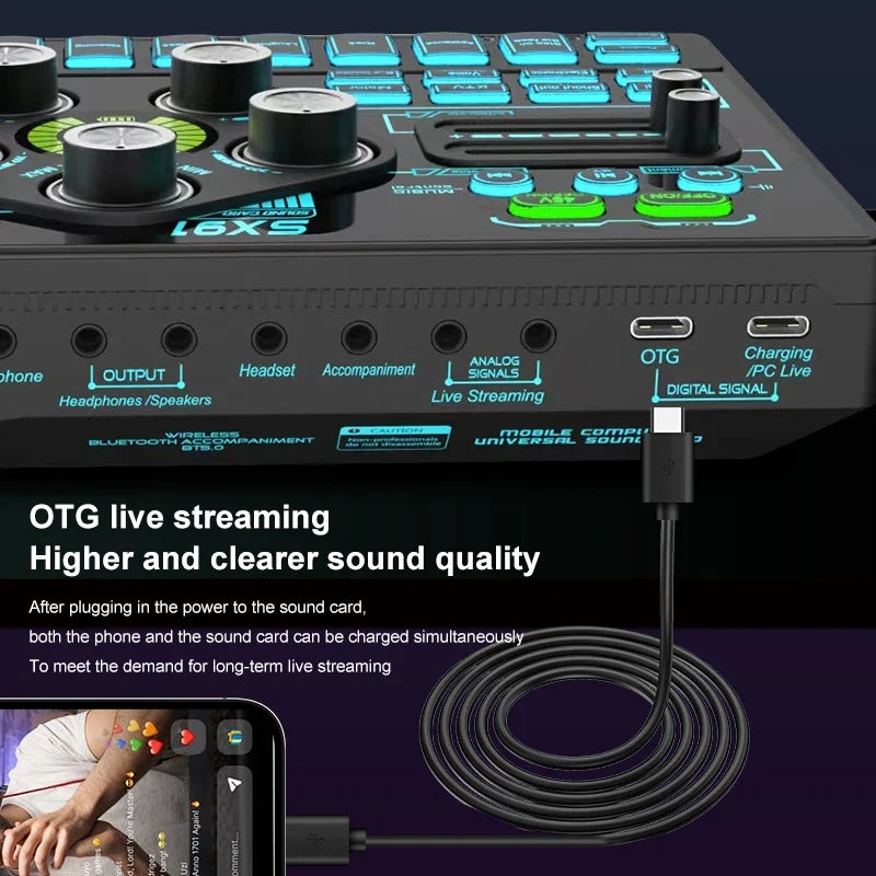Mezclador de Audio SX91 48V — Cambiador de Voz, Podcast, Karaoke y Streaming