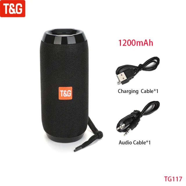 Bocina Bluetooth Portátil T&G — Resistente al Agua, Radio FM, 10 Horas de Batería