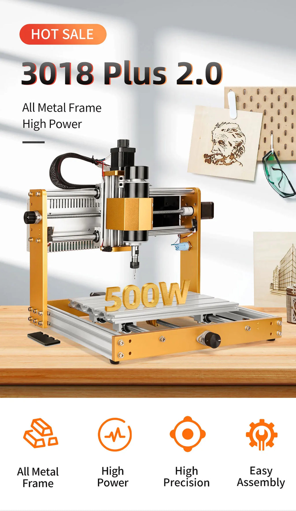 CNC Router 3018Pro Max 500W — Marco de Aluminio, Control GRBL Offline
