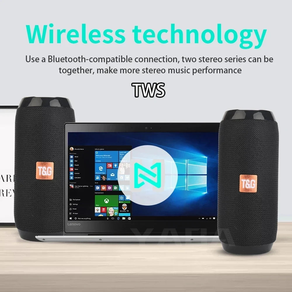 Bocina Bluetooth Portátil T&G — Resistente al Agua, Radio FM, 10 Horas de Batería