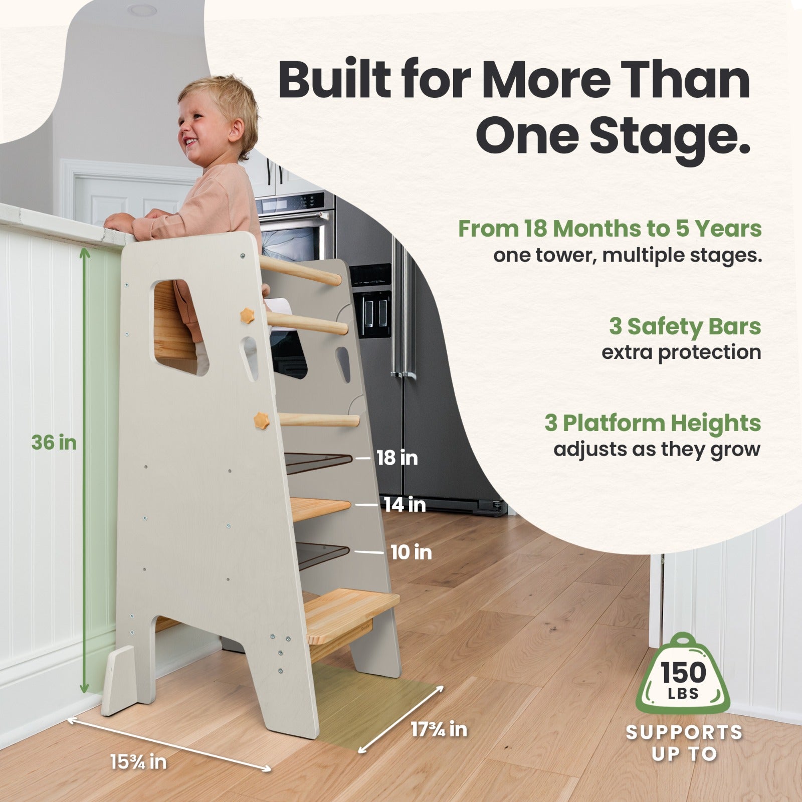 Montessori Toddler Tower - Adjustable Kitchen Stool Helper